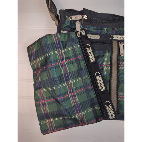 LeSportsac Deluxe Everyday Bag Expandable Green Plaid Pouch - Picture 2 of 9